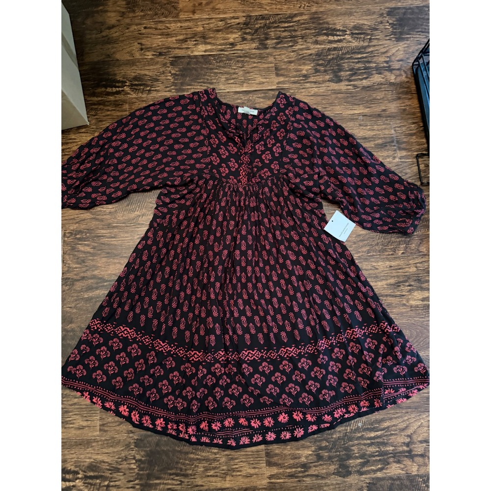 Beachlunchlounge Collection Red Black Block Print Babydoll Mini Dress XS NWT
